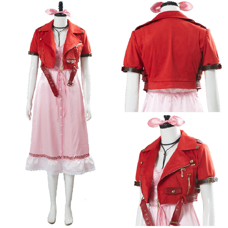 ff7 remake aerith pink dress Final Fantasy VII Remake Aerith Gainsborough Pink Dress Halloween Carnival Outfit Cosplay Costume