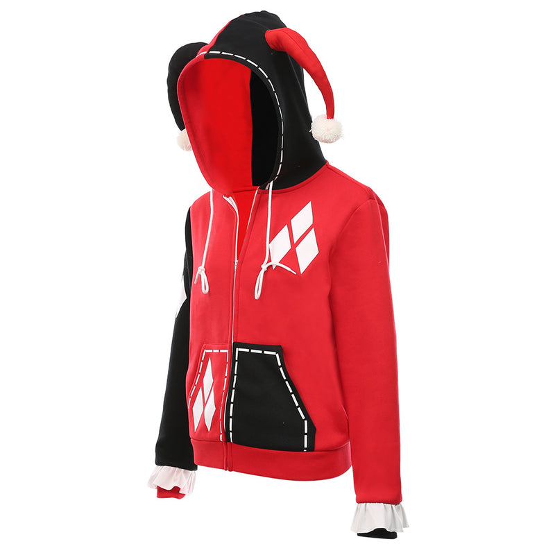 Harley Quinn Hoodie Zip Up Jacket Sweatshirt Halloween Carnival Suit for Juniors Teens Cosplay Costume