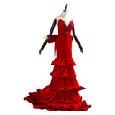 FF VII Remake Aerith Aeris Gainsborough Red Party Dress Halloween Cosplay Costume
