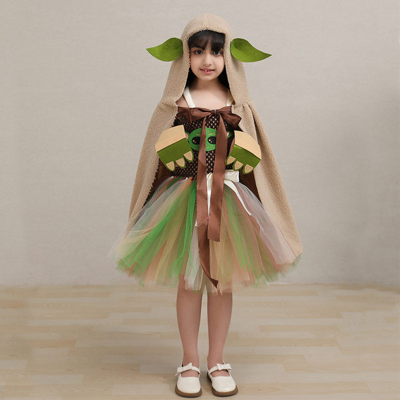 Kids Girls Baby Yoda Cosplay Costume Dress Halloween Carnival Party Disguise Suit