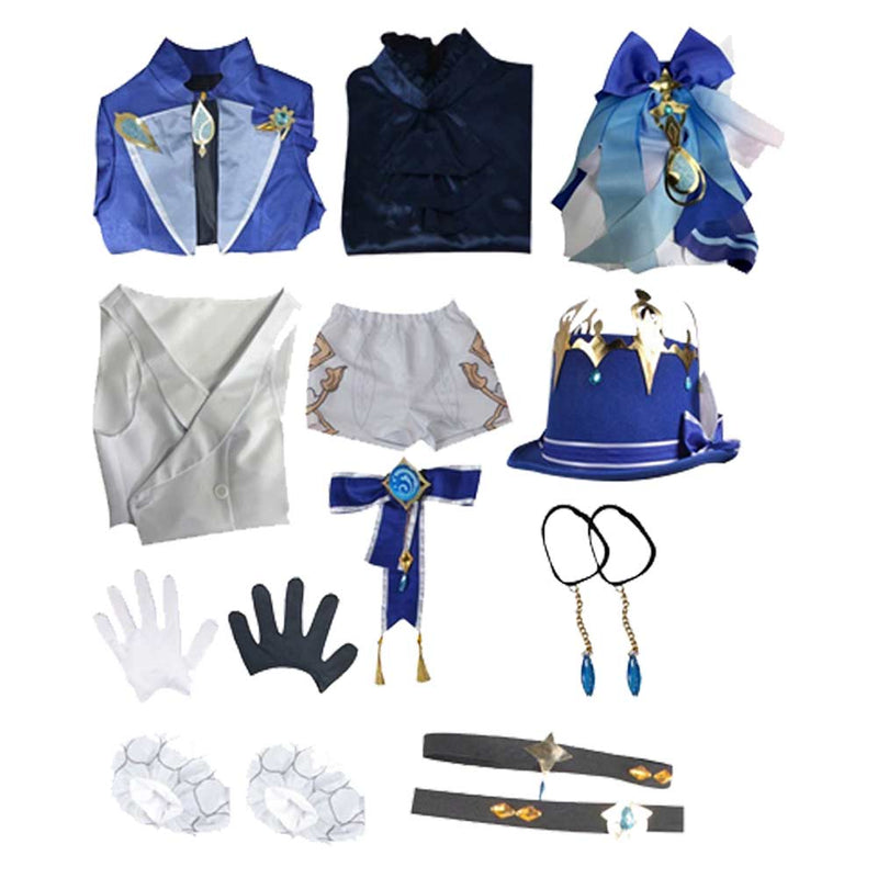Genshin Impact Game Focalors Women Blue Suit Party Carnival Halloween Cosplay Costume