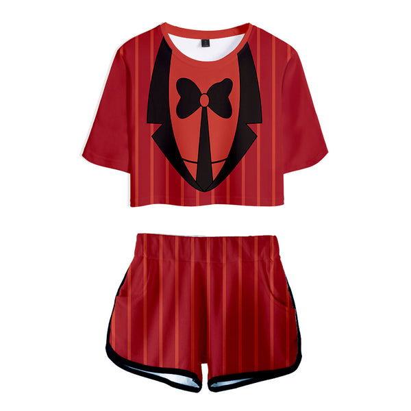 Hazbin Hotel TV Alastor Red T-shirt and Shorts Set Party Carnival Halloween Cosplay Costume