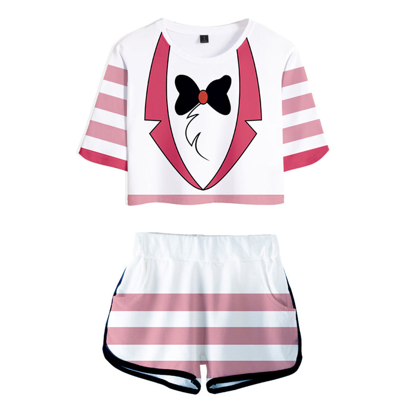 Hazbin Hotel TV Angel Dust Pink T-shirt and Shorts Set Party Carnival Halloween Cosplay Costume