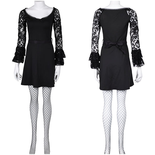 Lisa Frankenstein Movie Misty Women Black Lace Long-sleeved Dress Party Carnival Halloween Cosplay Costume