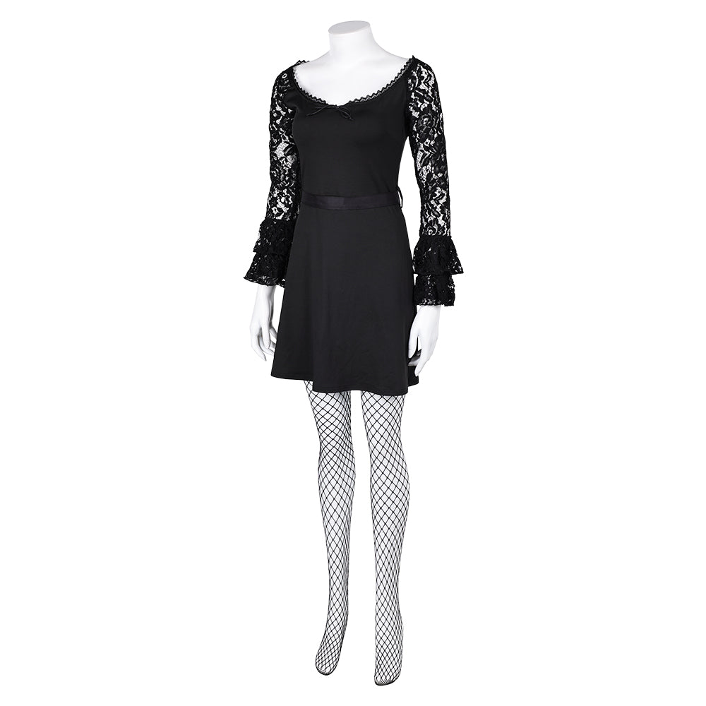 Lisa Frankenstein Misty Women Black Lace Long-sleeved Dress Party Carnival  Halloween Cosplay Costume