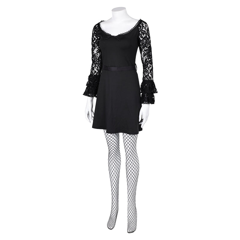 Lisa Frankenstein Misty Women Black Lace Long-sleeved Dress Party Carnival Halloween Cosplay Costume