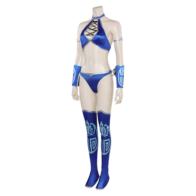 Mortal Kombat 1 Game Kitana Women Blue Bikini Suit Party Carnival Halloween Cosplay Costume