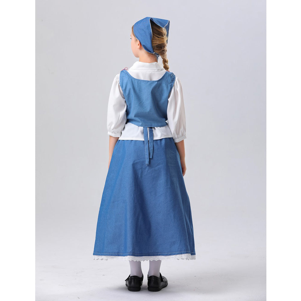 Movie Belle Kids Children Maid Dress Outfit Party Carnival Halloween C