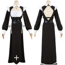 Movie The Nun Black Women Long Dress Headband Necktie Full Set Outfits Halloween Carnival Party Suit