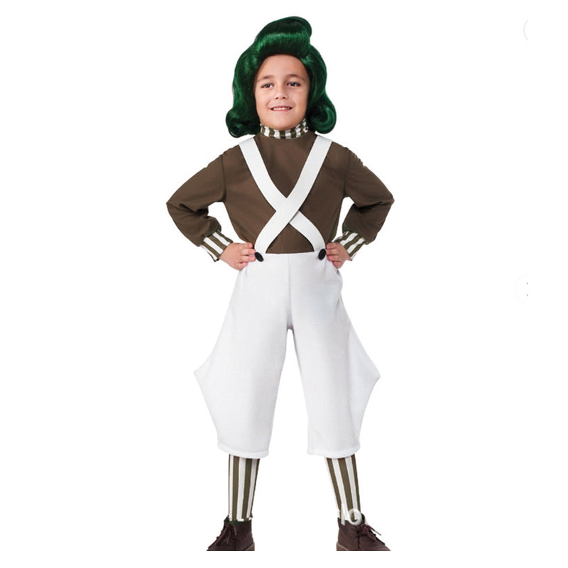 Movie Wonka Oompa Kids Children Outfits Halloween Party Carnival Cosplay Costume