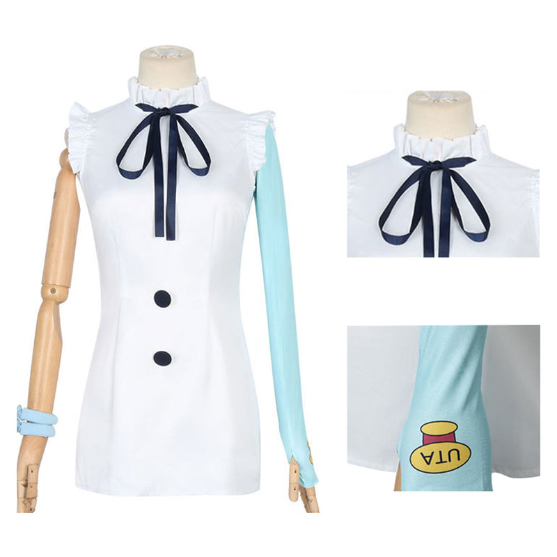 costumes with a white dress Women White Dress With Handband Sleeves Party Carnival Halloween Cosplay Costume