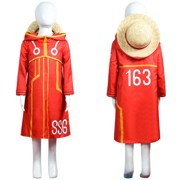 One Piece Egghead Arc Anime Luffy Kids Children Red Suit Party Carnival Halloween Cosplay Costume