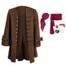 Pirates of the Caribbean Movie Jack Brown Coat Headscarf Belt Full Set Cosplay Costume