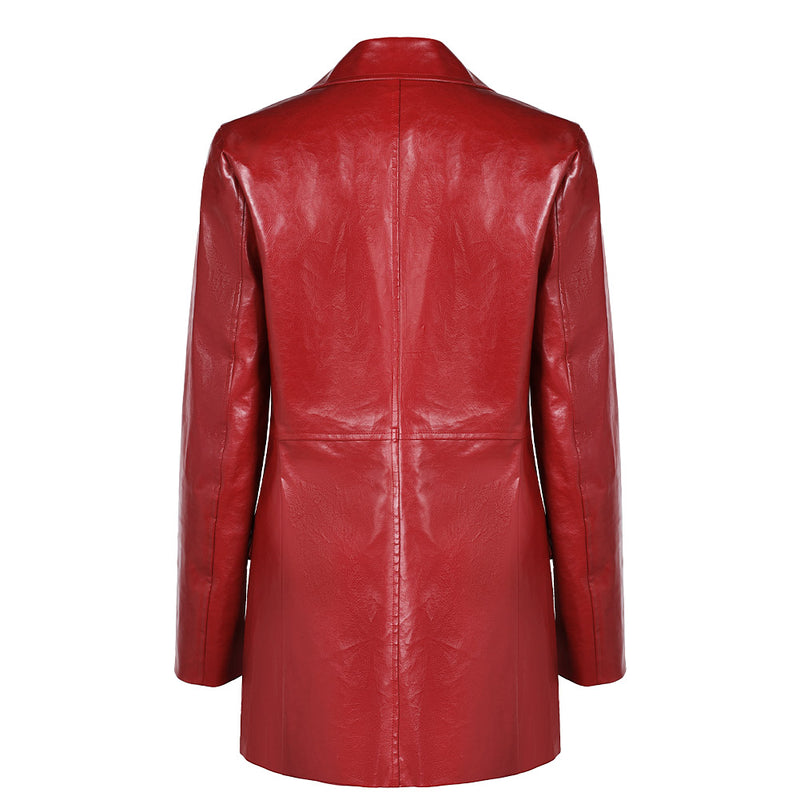 Web Women Red Leather Coat Party Carnival Halloween Cosplay Costume