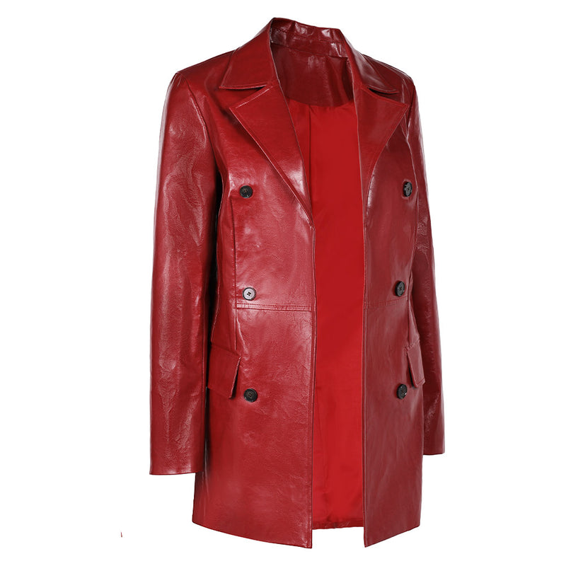 Web Women Red Leather Coat Party Carnival Halloween Cosplay Costume
