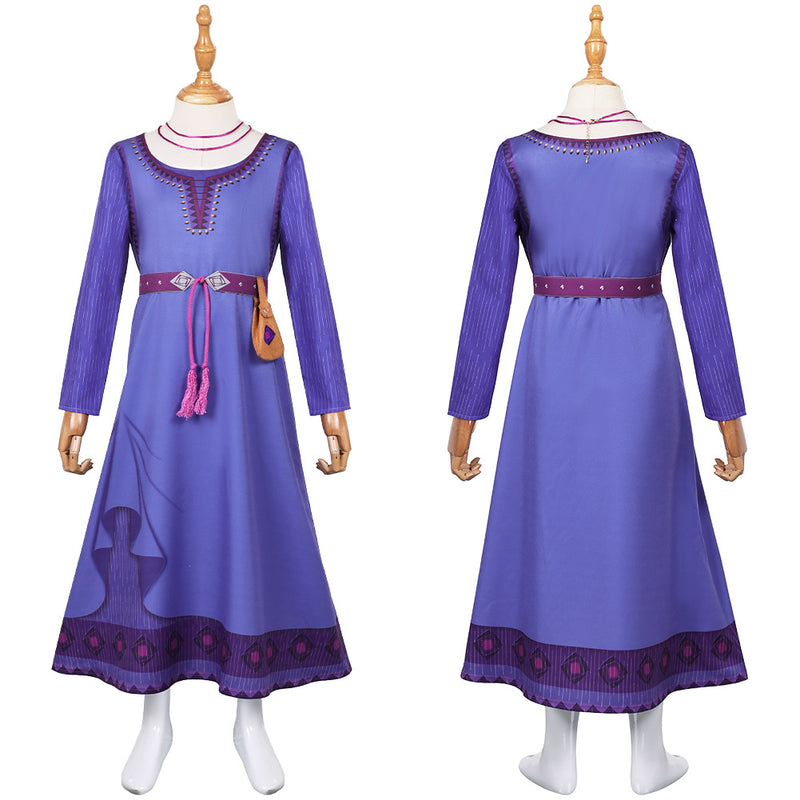 Wish Movie Asha Kids Chidren Purple Dress Party Carnival Halloween Cosplay Costume