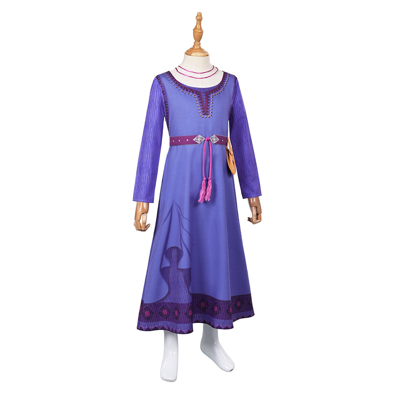 Wish Movie Asha Kids Chidren Purple Dress Party Carnival Halloween Cosplay Costume