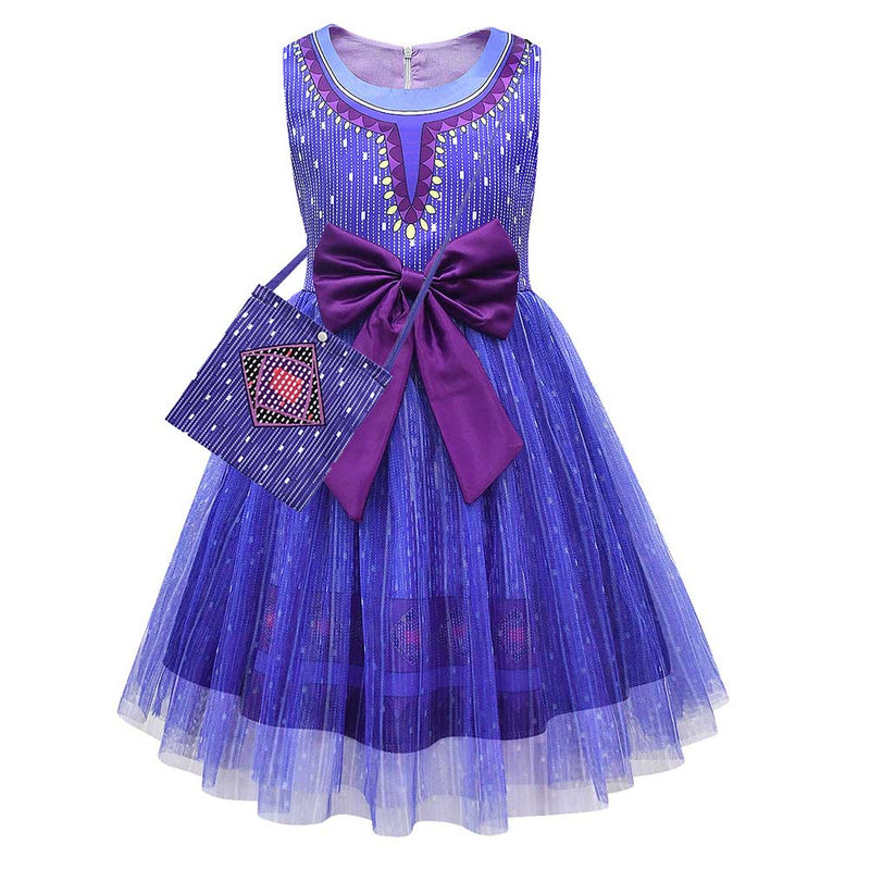 Wish Movie Asha Kids Children Purple Dress Party Carnival Halloween Cosplay Costume