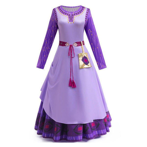 Wish Movie Asha Women Purple Dress Party Carnival Halloween Cosplay Costume
