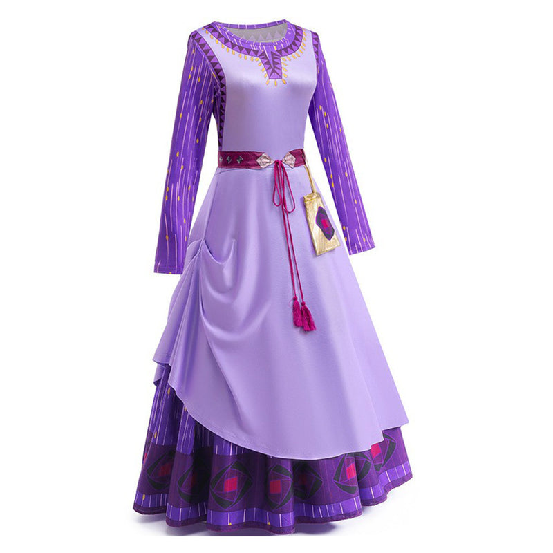 Wish Movie Asha Women Purple Dress Party Carnival Halloween Cosplay Costume