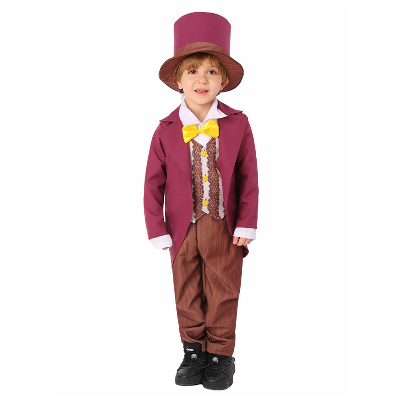 Wonka 2023 Movie Wonka Kids Children Purple Outfit Party Carnival Halloween Cosplay Costume